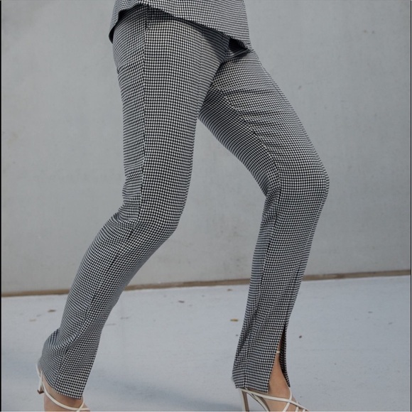 *Bloggers Favorite* Zara Houndstooth Mid Rise Front Split Trousers Sz M - Picture 4 of 14